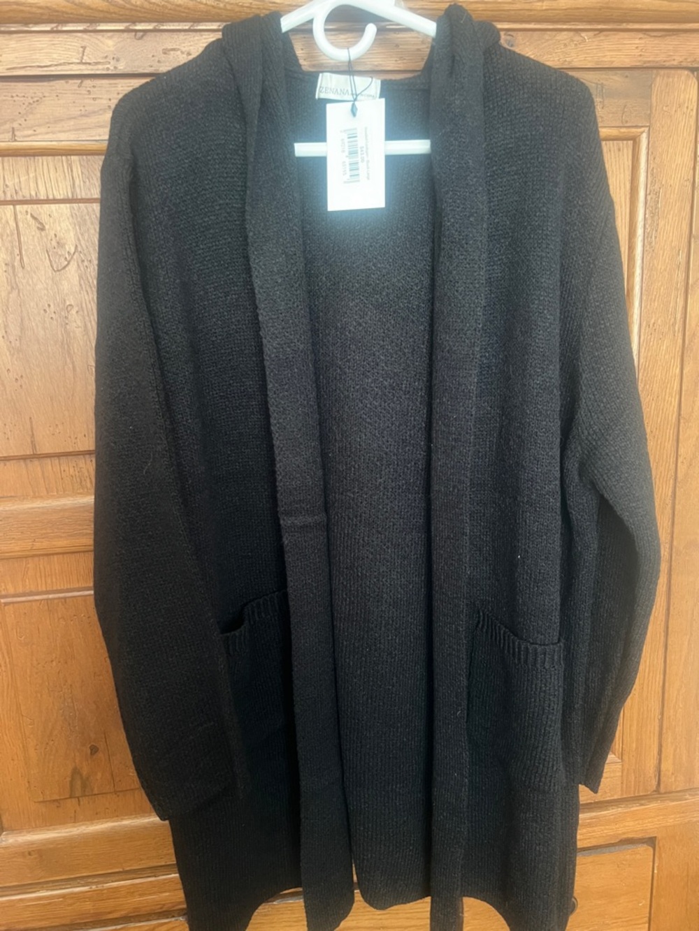 Zenana Outfitters Black Hooded Open-Front Cardigan with Pockets
